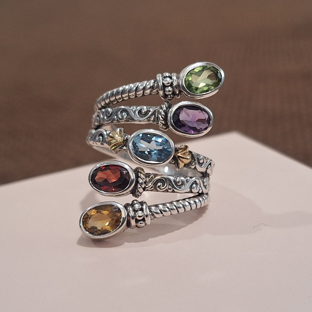 Robert Manse Sterling 18K Multi Gemstone Wrap Ring Retired QVC Sz 7 Comfortable